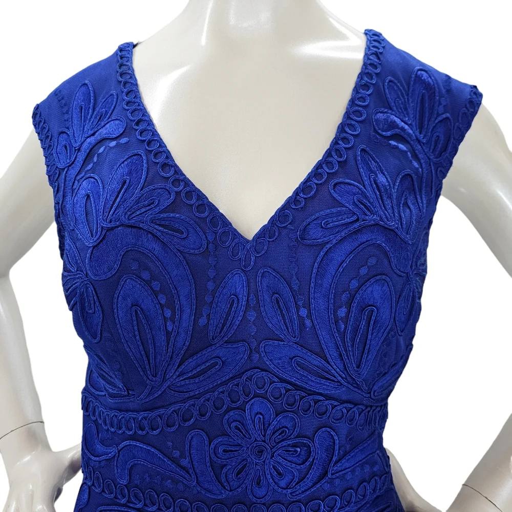 Sue Wong Cocktail Dress Womens Size 10 Cobalt Blue Embroidered Cap Sleeves Lined - Picture 5 of 15